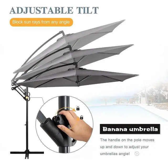 Alt view image 5 of 7 - 9FT Outdoor Patio Umbrella, Hanging Outdoor Umbrella Cantilever Offset Market Umbrella w/Easy Tilt Adjustment, Waterproof for Backyard, Poolside, Lawn and Garden