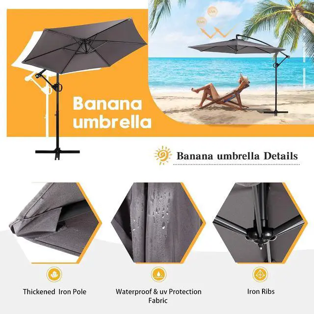 Alt view image 6 of 7 - 9FT Outdoor Patio Umbrella, Hanging Outdoor Umbrella Cantilever Offset Market Umbrella w/Easy Tilt Adjustment, Waterproof for Backyard, Poolside, Lawn and Garden