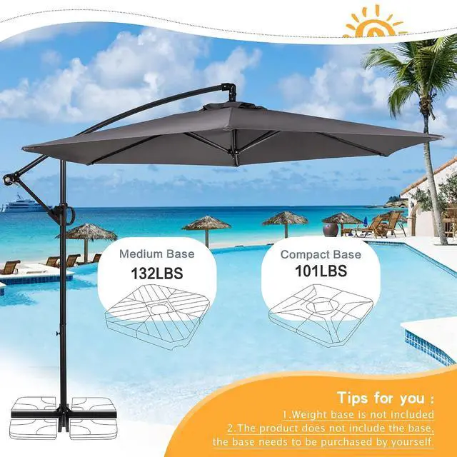 Alt view image 7 of 7 - 9FT Outdoor Patio Umbrella, Hanging Outdoor Umbrella Cantilever Offset Market Umbrella w/Easy Tilt Adjustment, Waterproof for Backyard, Poolside, Lawn and Garden
