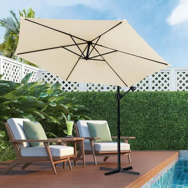 Main image of 9FT Outdoor Patio Umbrella, Hanging Outdoor Umbrella Cantilever Offset Market Umbrella w/Easy Tilt Adjustment, Waterproof for Backyard, Poolside, Lawn and Garden