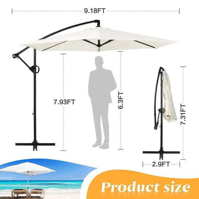 Alt view image 3 of 7 - 9FT Outdoor Patio Umbrella, Hanging Outdoor Umbrella Cantilever Offset Market Umbrella w/Easy Tilt Adjustment, Waterproof for Backyard, Poolside, Lawn and Garden