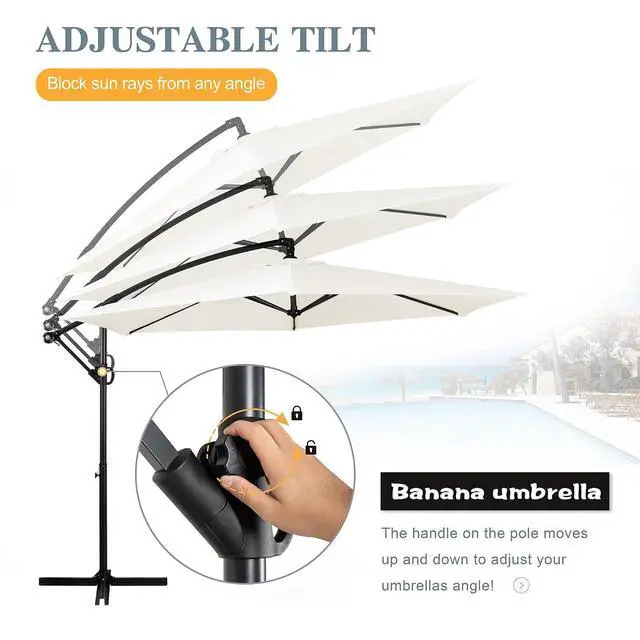 Alt view image 4 of 7 - 9FT Outdoor Patio Umbrella, Hanging Outdoor Umbrella Cantilever Offset Market Umbrella w/Easy Tilt Adjustment, Waterproof for Backyard, Poolside, Lawn and Garden