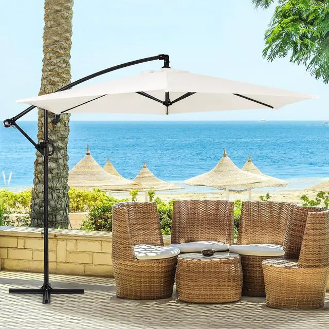 Alt view image 2 of 7 - 9FT Outdoor Patio Umbrella, Hanging Outdoor Umbrella Cantilever Offset Market Umbrella w/Easy Tilt Adjustment, Waterproof for Backyard, Poolside, Lawn and Garden