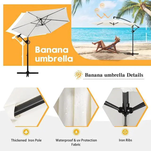 Alt view image 5 of 7 - 9FT Outdoor Patio Umbrella, Hanging Outdoor Umbrella Cantilever Offset Market Umbrella w/Easy Tilt Adjustment, Waterproof for Backyard, Poolside, Lawn and Garden