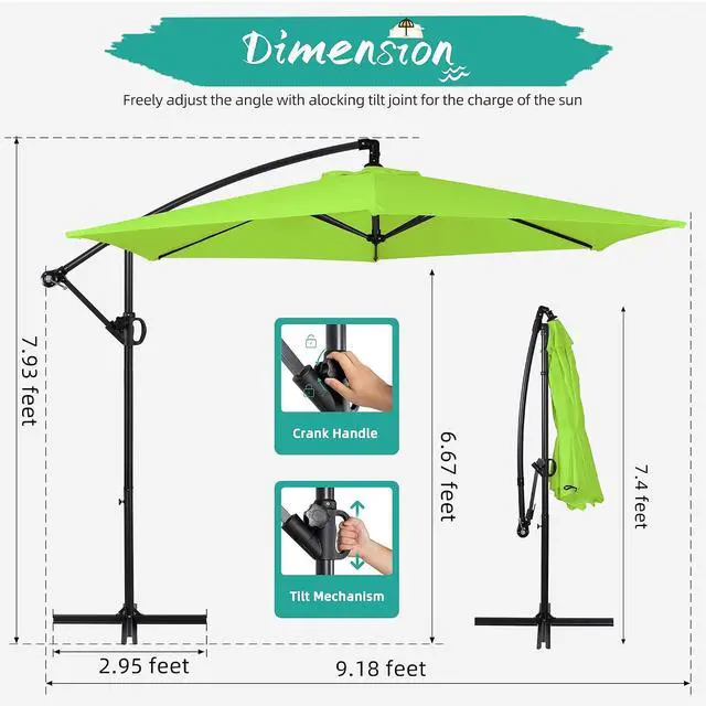 Alt view image 3 of 7 - 9FT Outdoor Patio Umbrella, Hanging Outdoor Umbrella Cantilever Offset Market Umbrella w/Easy Tilt Adjustment, Waterproof for Backyard, Poolside, Lawn and Garden