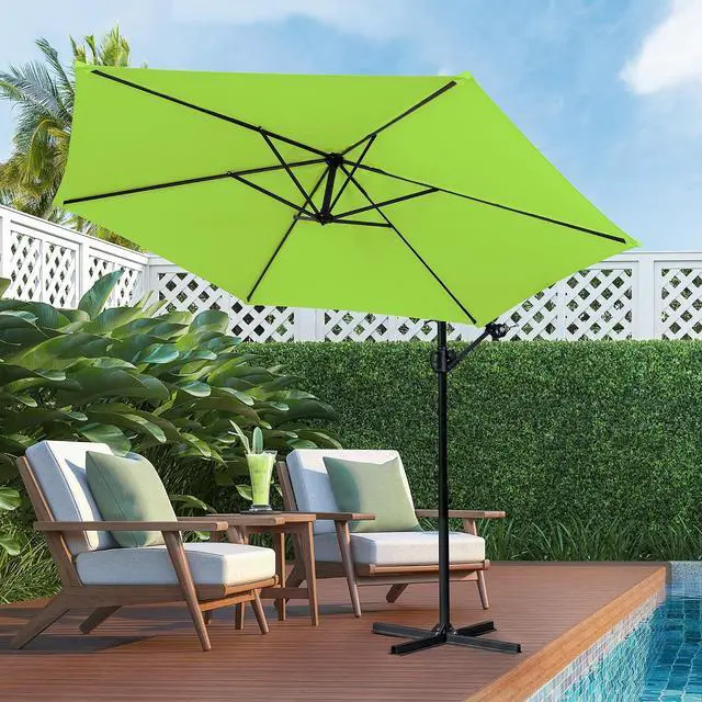 Main image of 9FT Outdoor Patio Umbrella, Hanging Outdoor Umbrella Cantilever Offset Market Umbrella w/Easy Tilt Adjustment, Waterproof for Backyard, Poolside, Lawn and Garden