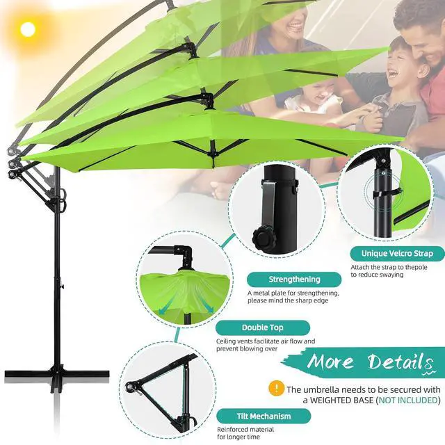 Alt view image 4 of 7 - 9FT Outdoor Patio Umbrella, Hanging Outdoor Umbrella Cantilever Offset Market Umbrella w/Easy Tilt Adjustment, Waterproof for Backyard, Poolside, Lawn and Garden