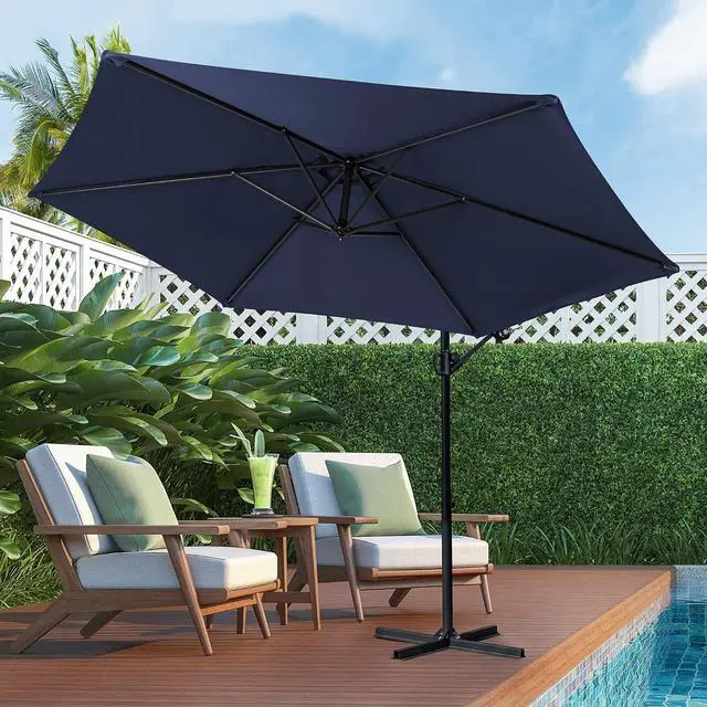 Main image of 9FT Outdoor Patio Umbrella, Hanging Outdoor Umbrella Cantilever Offset Market Umbrella w/Easy Tilt Adjustment, Waterproof for Backyard, Poolside, Lawn and Garden
