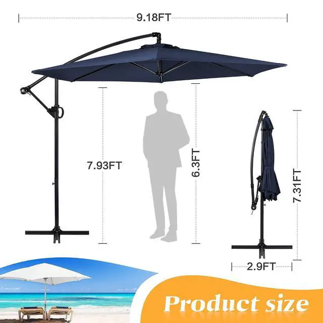Alt view image 3 of 7 - 9FT Outdoor Patio Umbrella, Hanging Outdoor Umbrella Cantilever Offset Market Umbrella w/Easy Tilt Adjustment, Waterproof for Backyard, Poolside, Lawn and Garden