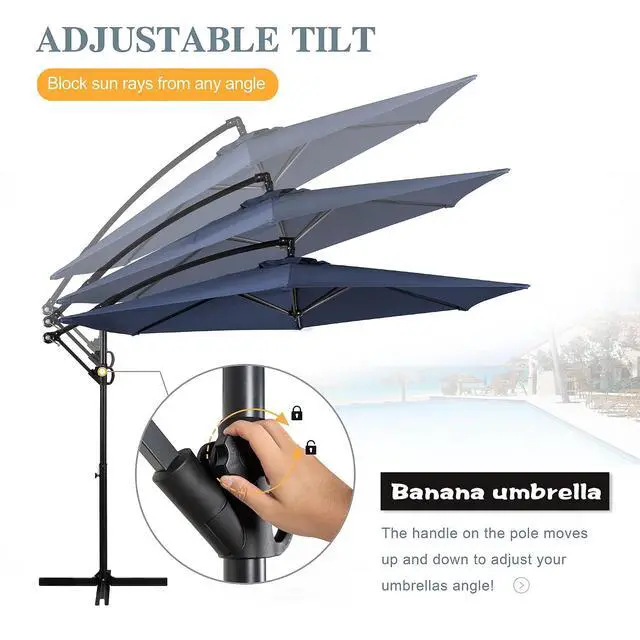 Alt view image 4 of 7 - 9FT Outdoor Patio Umbrella, Hanging Outdoor Umbrella Cantilever Offset Market Umbrella w/Easy Tilt Adjustment, Waterproof for Backyard, Poolside, Lawn and Garden