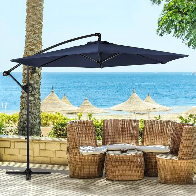 Alt view image 2 of 7 - 9FT Outdoor Patio Umbrella, Hanging Outdoor Umbrella Cantilever Offset Market Umbrella w/Easy Tilt Adjustment, Waterproof for Backyard, Poolside, Lawn and Garden