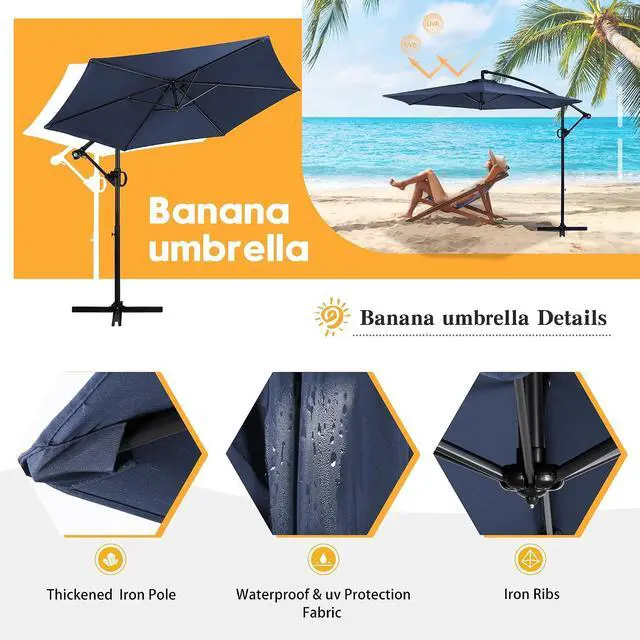 Alt view image 6 of 7 - 9FT Outdoor Patio Umbrella, Hanging Outdoor Umbrella Cantilever Offset Market Umbrella w/Easy Tilt Adjustment, Waterproof for Backyard, Poolside, Lawn and Garden