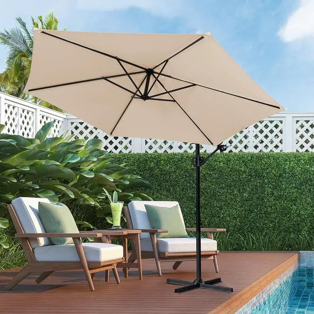 Main image of 9FT Outdoor Patio Umbrella, Hanging Outdoor Umbrella Cantilever Offset Market Umbrella w/Easy Tilt Adjustment, Waterproof for Backyard, Poolside, Lawn and Garden