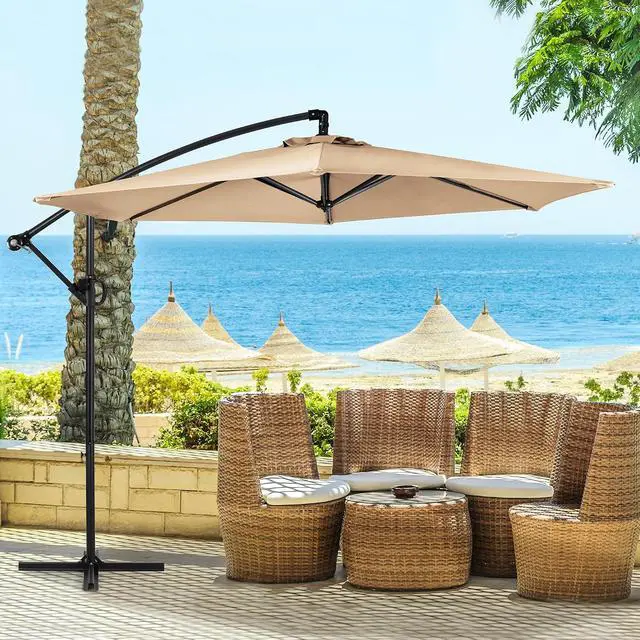Alt view image 2 of 7 - 9FT Outdoor Patio Umbrella, Hanging Outdoor Umbrella Cantilever Offset Market Umbrella w/Easy Tilt Adjustment, Waterproof for Backyard, Poolside, Lawn and Garden