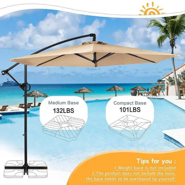 Alt view image 5 of 7 - 9FT Outdoor Patio Umbrella, Hanging Outdoor Umbrella Cantilever Offset Market Umbrella w/Easy Tilt Adjustment, Waterproof for Backyard, Poolside, Lawn and Garden