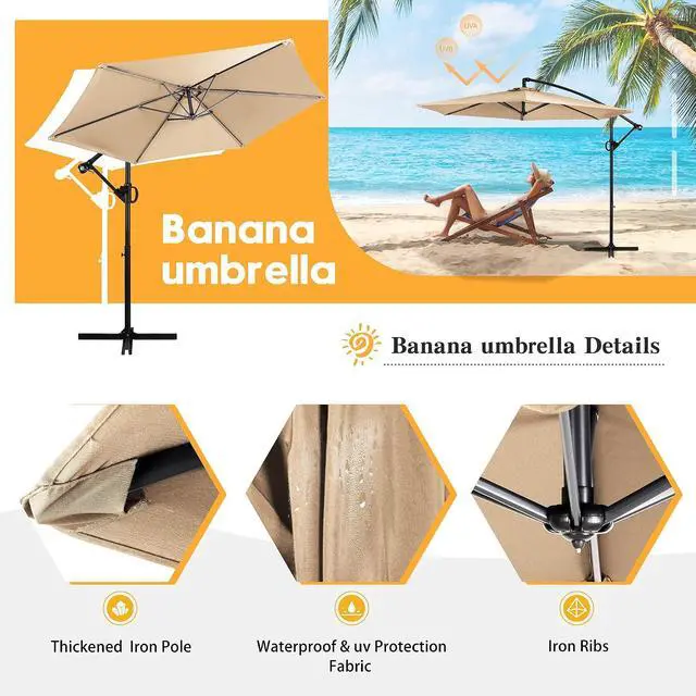 Alt view image 6 of 7 - 9FT Outdoor Patio Umbrella, Hanging Outdoor Umbrella Cantilever Offset Market Umbrella w/Easy Tilt Adjustment, Waterproof for Backyard, Poolside, Lawn and Garden