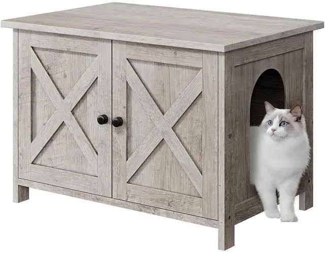 Main image of JY QAQA Cat Litter Box Enclosure,Litter Box Furniture Hidden with Barn Door,Wooden Washroom Furniture,Cat House,Fit Most of Litter Box