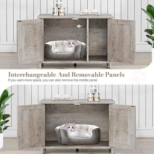 Alt view image 3 of 7 - JY QAQA Cat Litter Box Enclosure,Litter Box Furniture Hidden with Barn Door,Wooden Washroom Furniture,Cat House,Fit Most of Litter Box