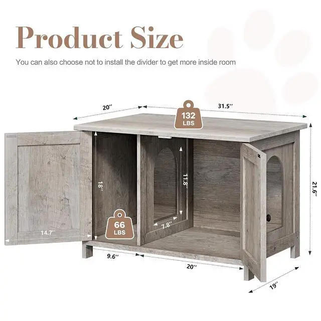 Alt view image 2 of 7 - JY QAQA Cat Litter Box Enclosure,Litter Box Furniture Hidden with Barn Door,Wooden Washroom Furniture,Cat House,Fit Most of Litter Box