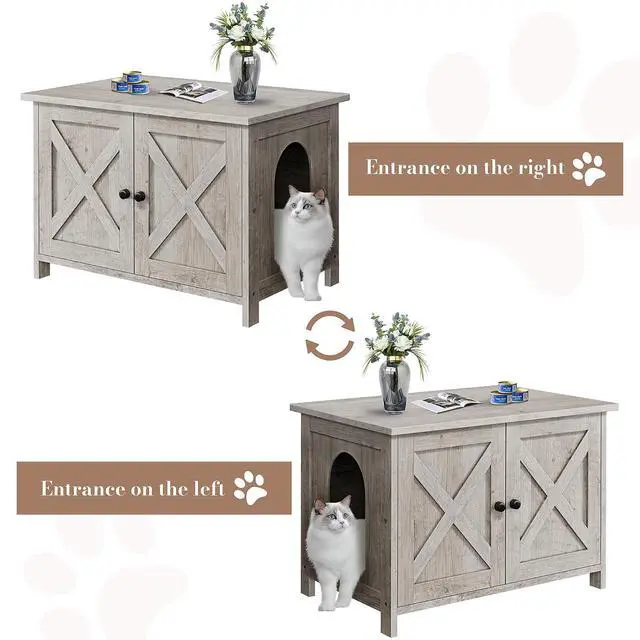 Alt view image 4 of 7 - JY QAQA Cat Litter Box Enclosure,Litter Box Furniture Hidden with Barn Door,Wooden Washroom Furniture,Cat House,Fit Most of Litter Box