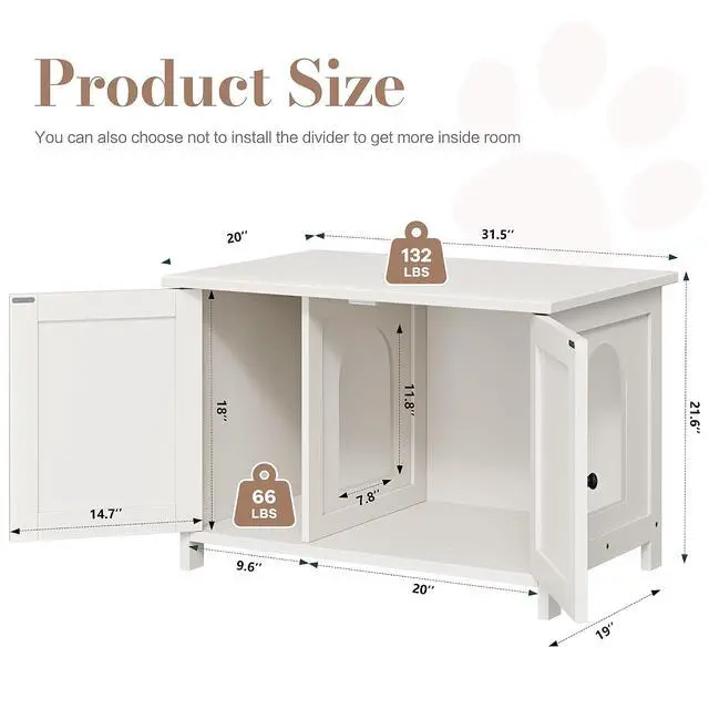 Alt view image 2 of 7 - JY QAQA Cat Litter Box Enclosure,Litter Box Furniture Hidden with Barn Door,Wooden Cat Washroom Furniture,Cat House,Fit Most of Litter Box,White