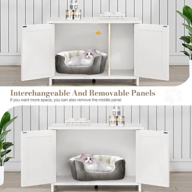 Alt view image 3 of 7 - JY QAQA Cat Litter Box Enclosure,Litter Box Furniture Hidden with Barn Door,Wooden Cat Washroom Furniture,Cat House,Fit Most of Litter Box,White