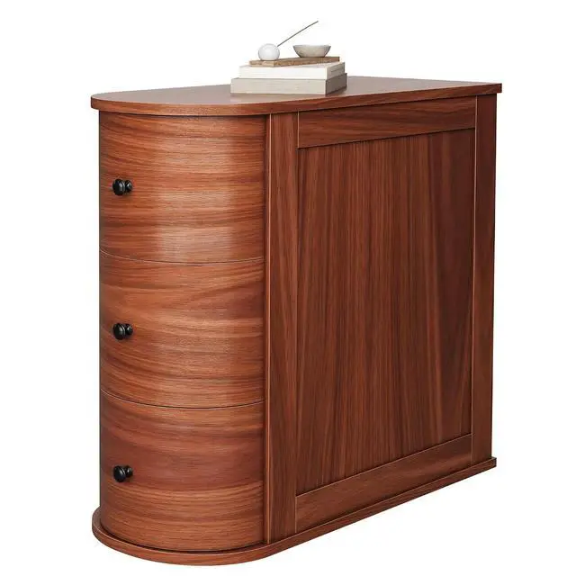 Alt view image 7 of 7 - Narrow Nightstand with 3 Drawers, Wood Small Side Table for Bed or Sofa, Vintage Slim Night Stand for Living Room/Bedroom, Walnut