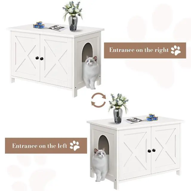 Alt view image 4 of 7 - JY QAQA Cat Litter Box Enclosure,Litter Box Furniture Hidden with Barn Door,Wooden Cat Washroom Furniture,Cat House,Fit Most of Litter Box,White
