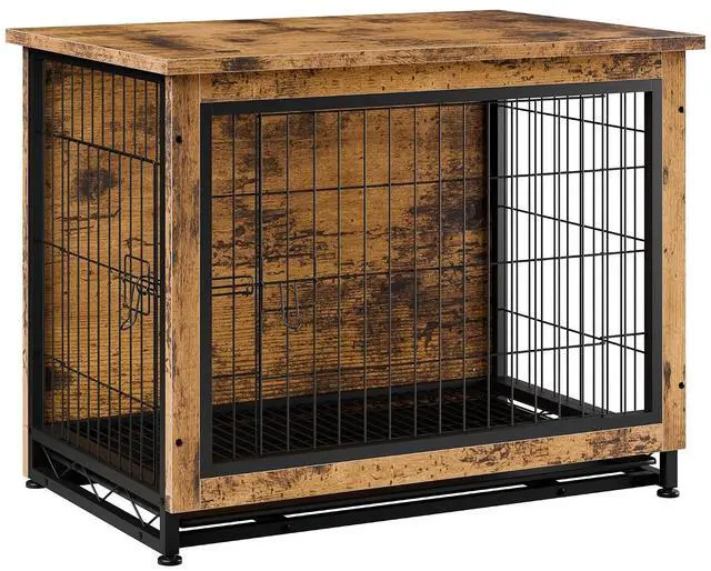 Main image of Dog Crate Furniture, Side End Table, Modern Wooden Kennel for Dogs Indoor, Heavy-Duty Dog Cage with Multi-Purpose Removable Tray, Double-Door Dog House, Rustic Brown