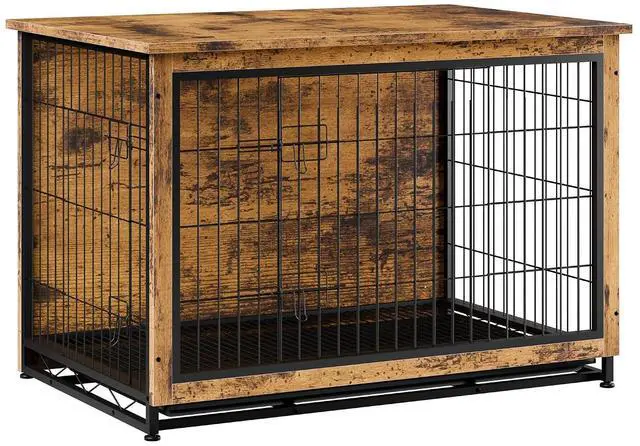 Main image of Dog Crate Furniture, Side End Table, Modern Wooden Kennel for Dogs Indoor, Heavy-Duty Dog Cage with Multi-Purpose Removable Tray, Double-Door Dog House, Rustic Brown