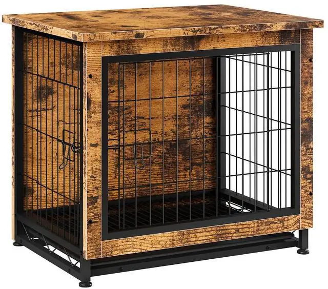 Main image of Dog Crate Furniture, Side End Table, Modern Wooden Kennel for Dogs Indoor, Heavy-Duty Dog Cage with Multi-Purpose Removable Tray, Double-Door Dog House, Rustic Brown