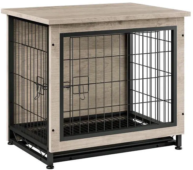 Main image of Dog Crate Furniture, Side End Table, Modern Wooden Kennel for Dogs Indoor, Heavy-Duty Dog Cage with Multi-Purpose Removable Tray, Double-Door Dog House, Grey