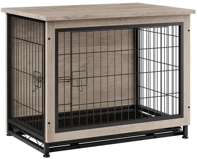 Main image of Dog Crate Furniture, Side End Table, Modern Wooden Kennel for Dogs Indoor, Heavy-Duty Dog Cage with Multi-Purpose Removable Tray, Double-Door Dog House, Grey