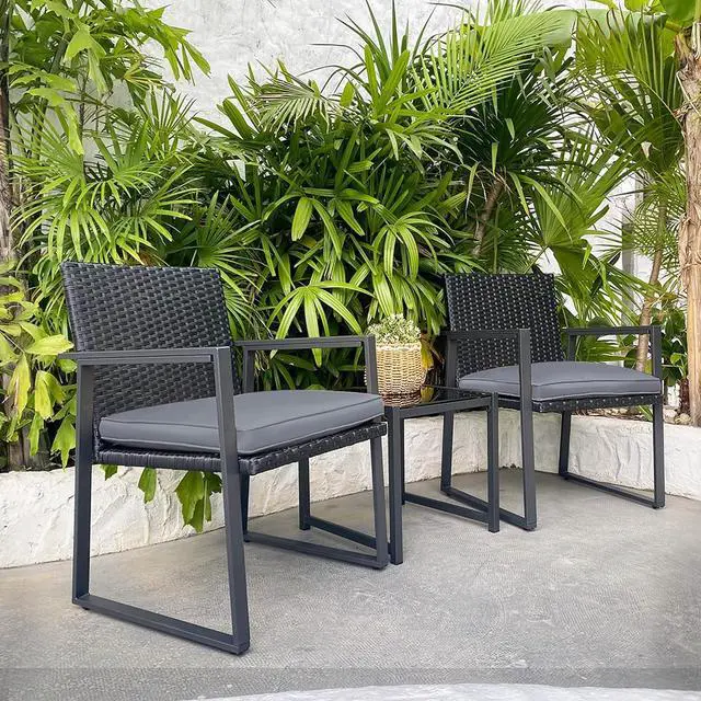 Main image of 3 Pieces Patio Set Outdoor Wicker Patio Furniture Sets Modern Bistro Set Molded Rattan Chair Conversation Sets with Coffee Table for Backyard and Bistro, Gray