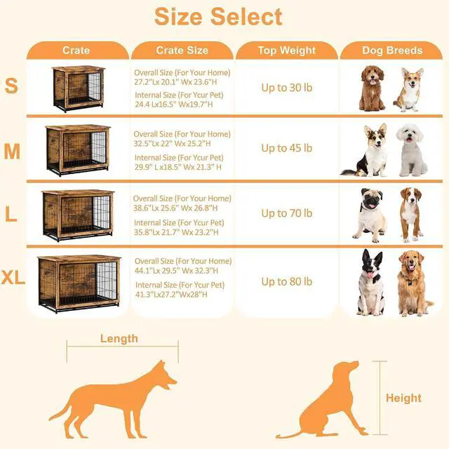 Alt view image 7 of 7 - Dog Crate Furniture, Side End Table, Modern Wooden Kennel for Dogs Indoor, Heavy-Duty Dog Cage with Multi-Purpose Removable Tray, Double-Door Dog House, Rustic Brown