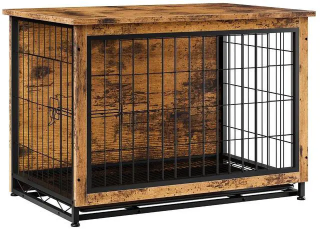 Main image of Dog Crate Furniture, Side End Table, Modern Wooden Kennel for Dogs Indoor, Heavy-Duty Dog Cage with Multi-Purpose Removable Tray, Double-Door Dog House, Rustic Brown