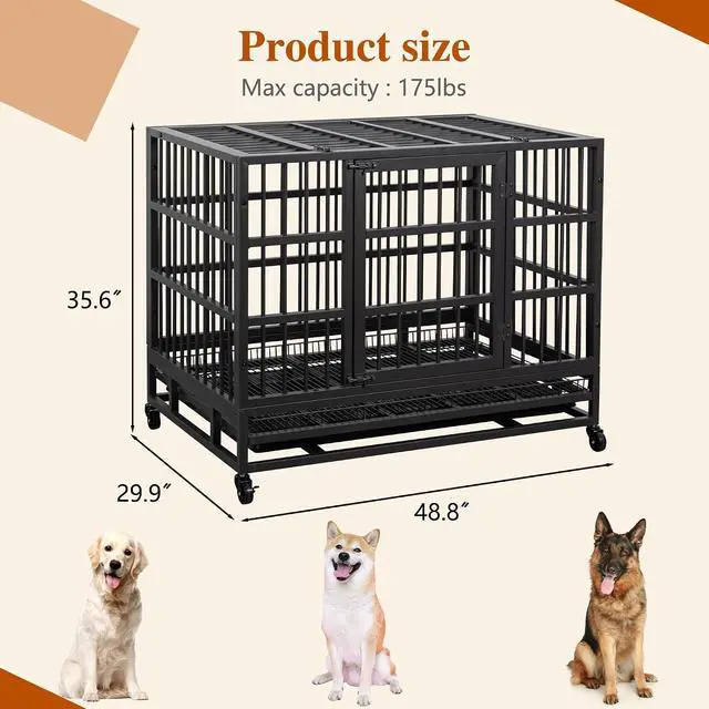 Alt view image 3 of 7 - 48/38 "Heavy Duty Indestructible Dog Cages Double Door Escape Cage Kennel, Reinforced Metal Pet Cage, Oversized XL XXL Cage for Large Dogs with Removable Tray