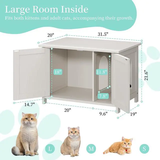 Alt view image 2 of 2 - Hidden Cat Litter Box Cat Washroom with Double Removable Doors and Divider Indoor for Living Room White