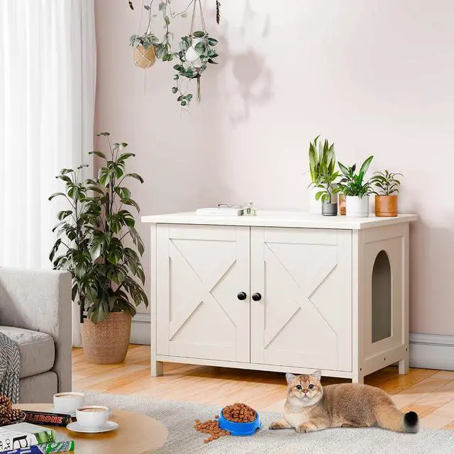 Main image of Hidden Cat Litter Box Cat Washroom with Double Removable Doors and Divider Indoor for Living Room White