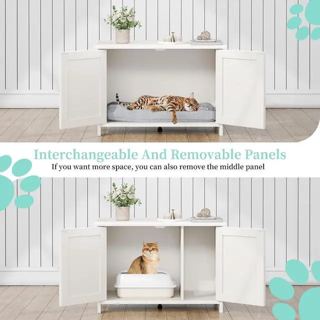 Alt view image 4 of 7 - Cat Litter Box Enclosure,Litter Box Furniture Hidden with Barn Door,Wooden Cats Washroom Furniture,Cat House,End Table, Fit Most of Litter Box, (White)