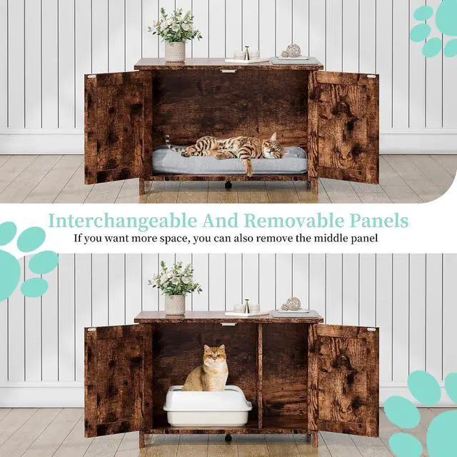 Alt view image 5 of 7 - Cat Litter Box Enclosure,Litter Box Furniture Hidden with Barn Door,Wooden Cat Washroom Furniture,Cat House,End Table, Fit Most of Litter Box, (Brown)