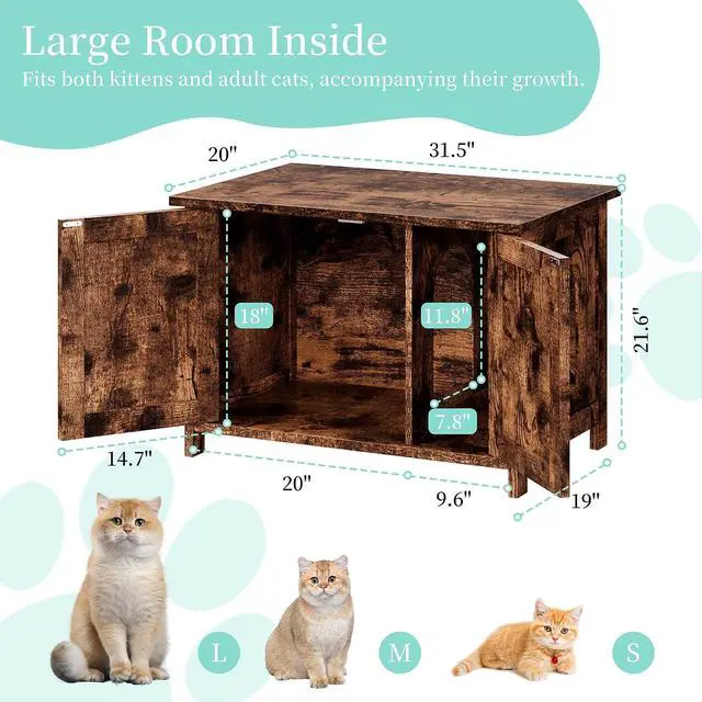 Alt view image 3 of 7 - Cat Litter Box Enclosure,Litter Box Furniture Hidden with Barn Door,Wooden Cat Washroom Furniture,Cat House,End Table, Fit Most of Litter Box, (Brown)