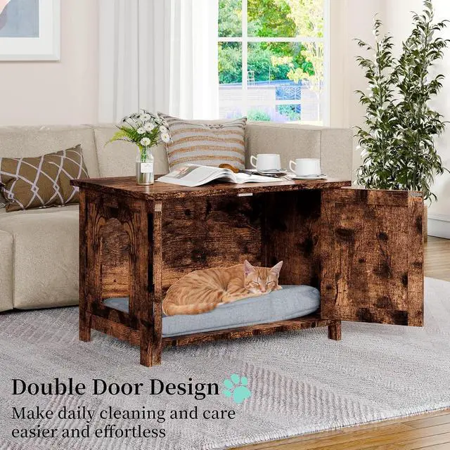 Alt view image 6 of 7 - Cat Litter Box Enclosure,Litter Box Furniture Hidden with Barn Door,Wooden Cat Washroom Furniture,Cat House,End Table, Fit Most of Litter Box, (Brown)