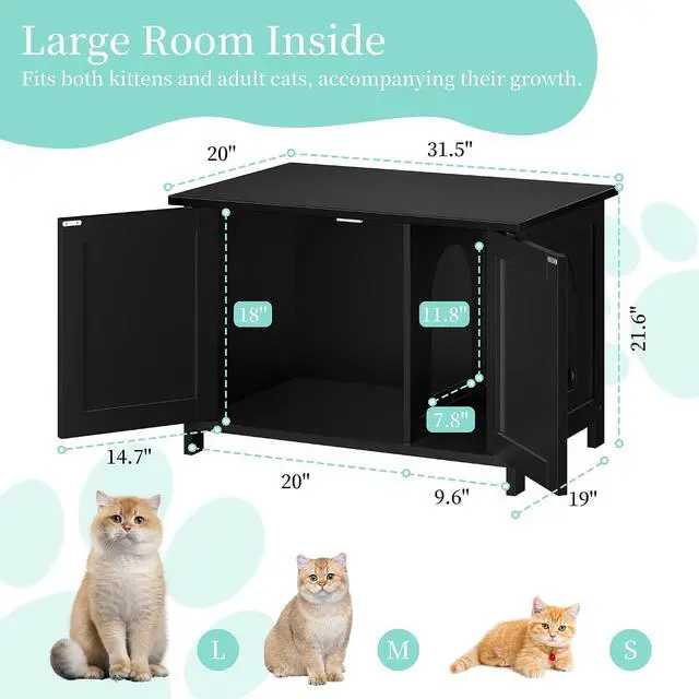 Alt view image 2 of 3 - Hidden Cat Litter Box Cat Washroom with Double Removable Doors and Divider Indoor for Living Room Black