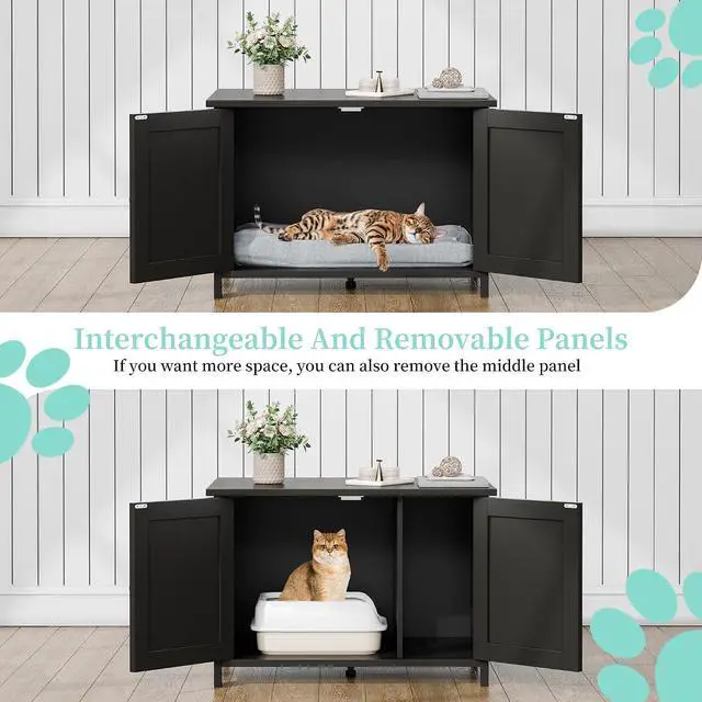 Alt view image 3 of 3 - Hidden Cat Litter Box Cat Washroom with Double Removable Doors and Divider Indoor for Living Room Black