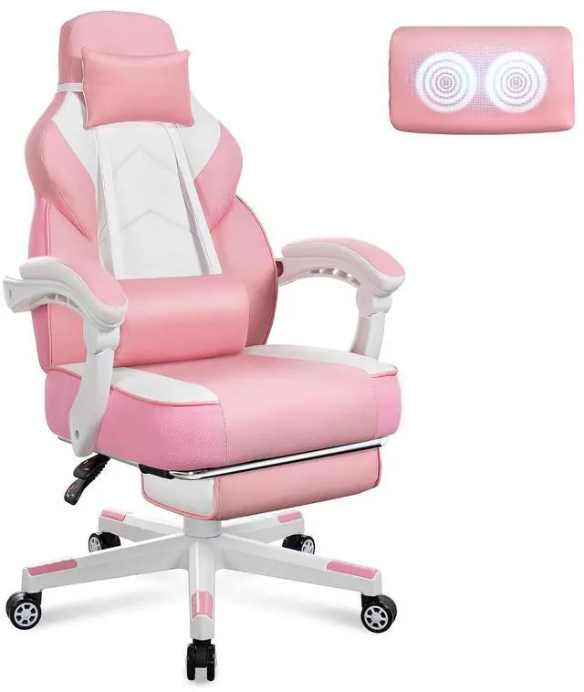 Main image of Big and Tall Gaming Chair for Adults, 330lbs Heavy Duty Computer Chair with Footrest & Massage Lumbar Support, Wide Seat High Back Reclining Desk Chair, 360° Swivel, Pink