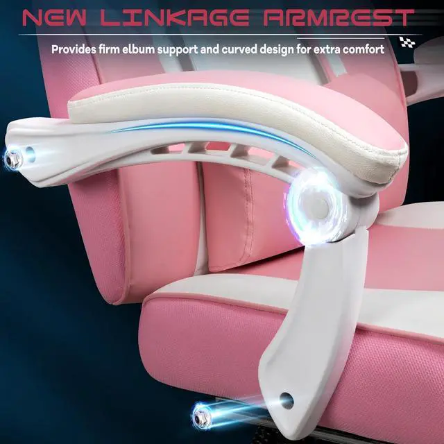 Alt view image 7 of 7 - Big and Tall Gaming Chair for Adults, 330lbs Heavy Duty Computer Chair with Footrest & Massage Lumbar Support, Wide Seat High Back Reclining Desk Chair, 360° Swivel, Pink