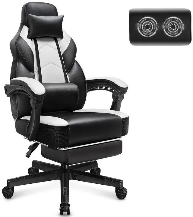Main image of Big and Tall Gaming Chair for Adults, Heavy Duty Computer Chair with Footrest, Video Game Chair, Massage Lumbar Support, Wide Seat High Back Reclining Desk Chair, White