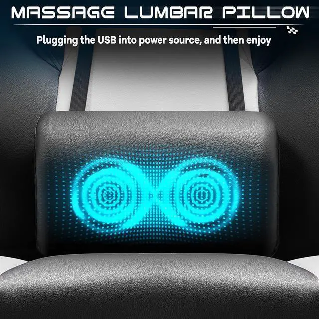 Alt view image 7 of 7 - Big and Tall Gaming Chair for Adults, Heavy Duty Computer Chair with Footrest, Video Game Chair, Massage Lumbar Support, Wide Seat High Back Reclining Desk Chair, White