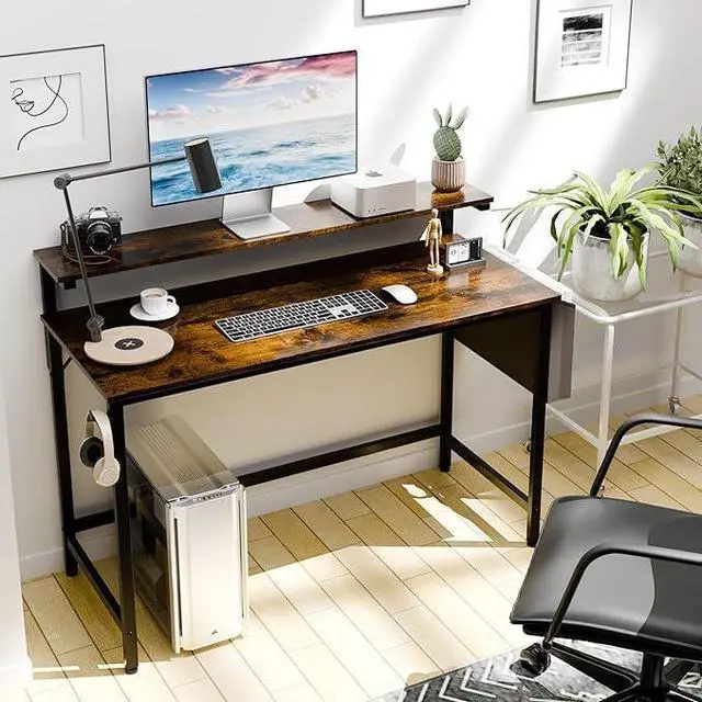 Main image of Computer Desk with Laptop Stand, 47 inch Gaming Writing Desk Large Work Desk Study Workstation, Simple Assembly,Rustic Brown